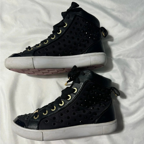Ted Baker  Beatrin Hi-Top Sneakers Black Rhinestone Lace-up Size 6 - Picture 3 of 13